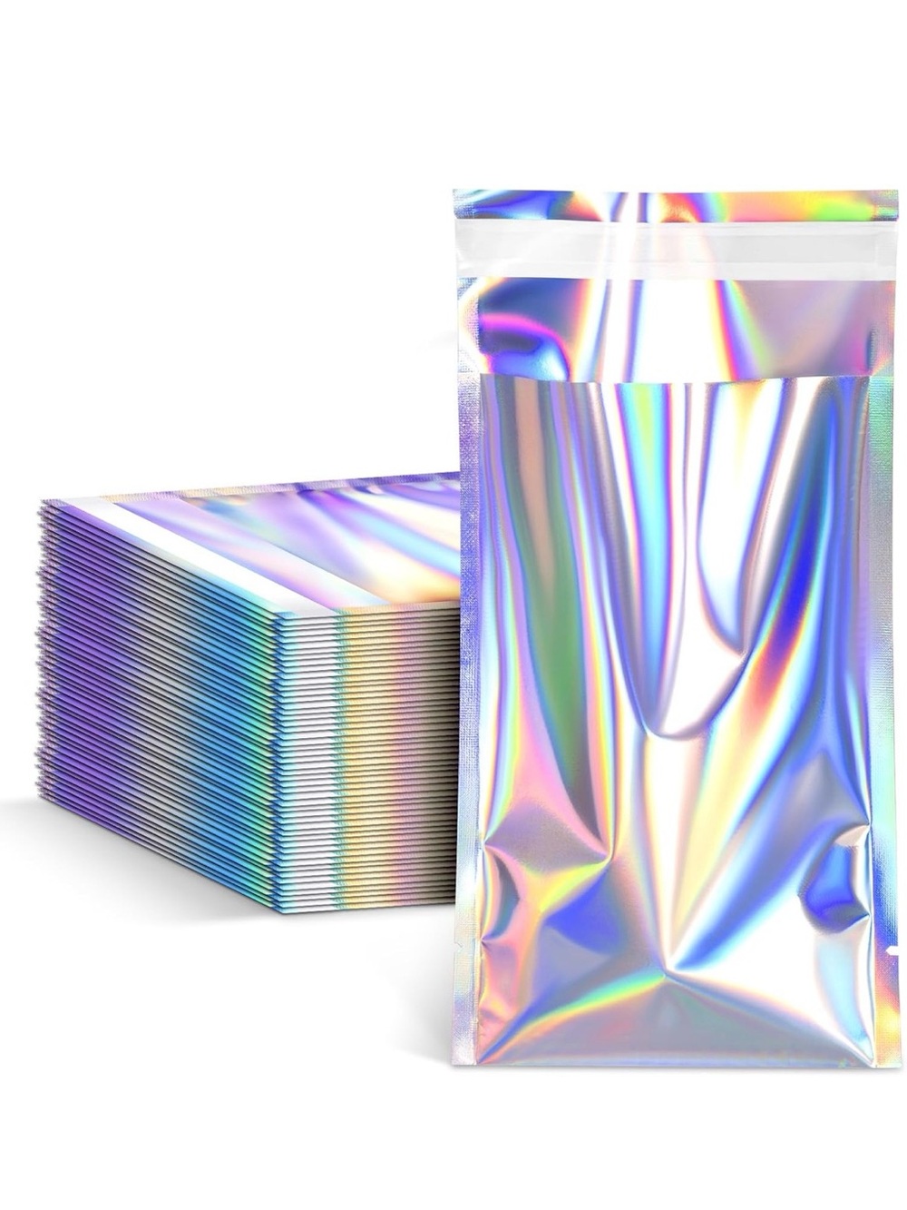 Source Unknown Iridescent Holographic Resealable Bags - Rainbow Silver 25 pack